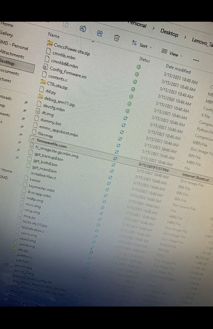 Contents of a Lenovo TB-8703 Qualcomm firmware package in Windows Explorer